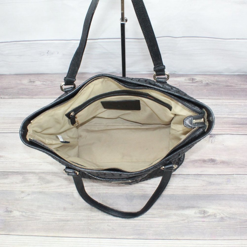 Cole Haan Black Genuine Leather Woven Design Tote Shoulder Bag - Picture 7 of 10